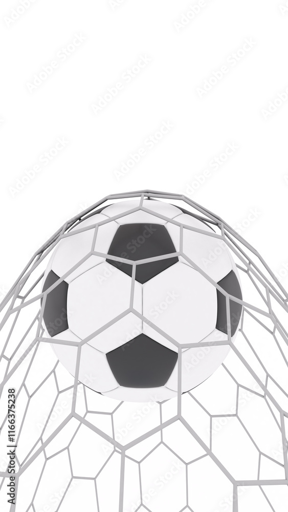 Fototapeta premium soccer ball is scored.,Be a winner by scoring.soccer ball on a white background.,3d rendering