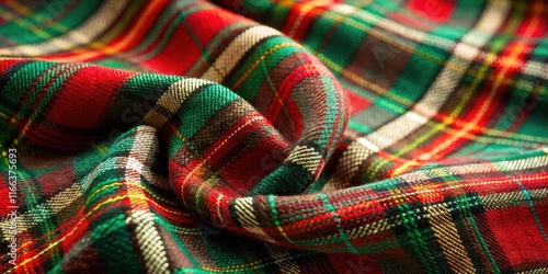 Draped Red and Green Plaid Fabric Texture Detail