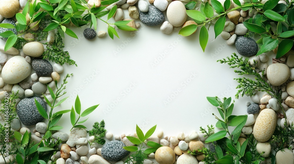 Serene Spa Background: Stones and Greenery Frame Serene Spa Background: Stones and Greenery Frame