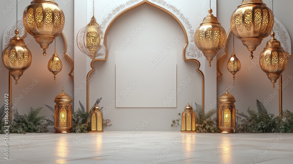 Fototapeta premium Golden Ramadan Lanterns and Archways