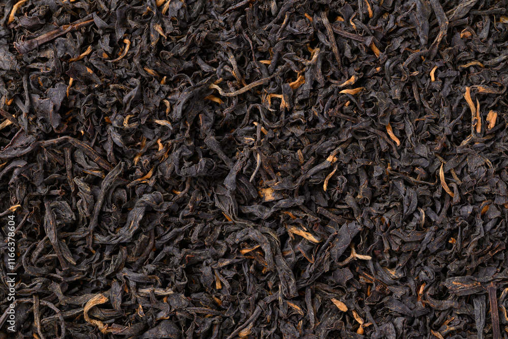 Dried black tea leaves texture background, Close up, Top view Dried black tea leaves texture background, Close up, Top view
