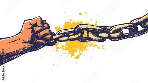 A protester break the chain, vector illustration, freedom concept. photo