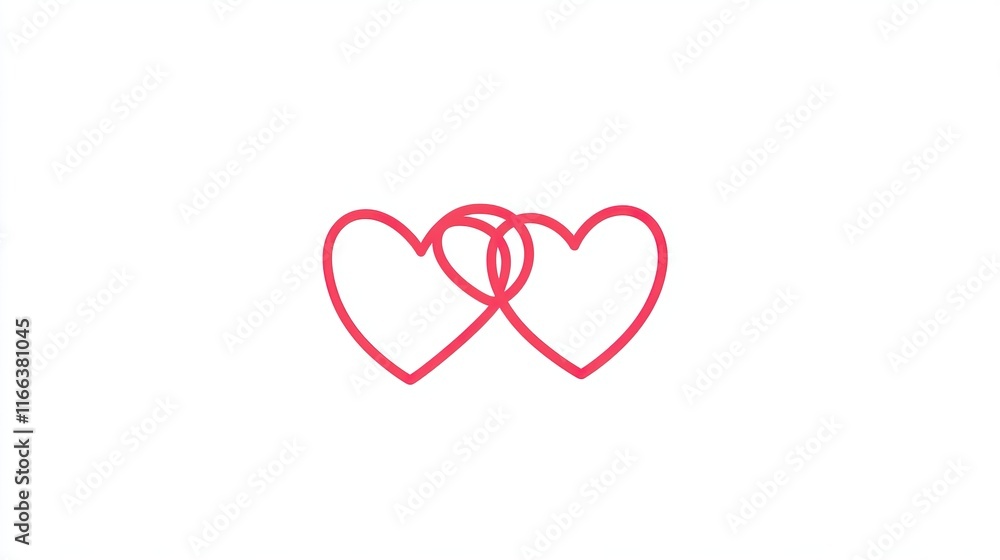 Intertwined Red Hearts Simple Vector Line Drawing on White Background, Minimalist Line Art Clipart Style, Clean Vector Logo for Valentine's Day Intertwined Red Hearts Simple Vector Line Drawing on White Background, Minimalist Line Art Clipart Style, Clean Vector Logo for Valentine's Day