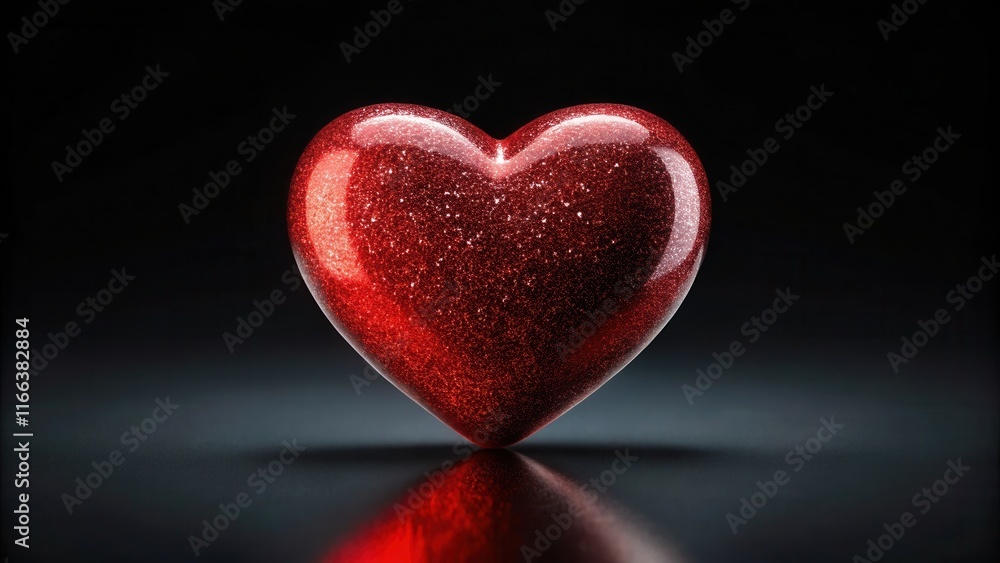 A Sparkling Red Heart on a Dark Surface A Symbol of Love and Affection A Sparkling Red Heart on a Dark Surface A Symbol of Love and Affection