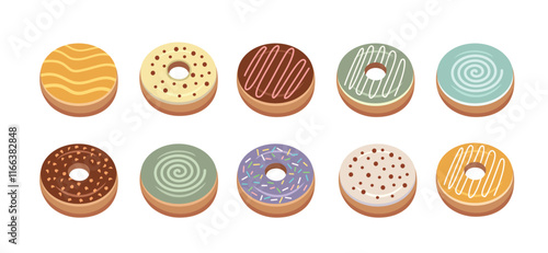 Set of donut. Colorful donuts. Fast food. Bakery. Birthday donuts. 