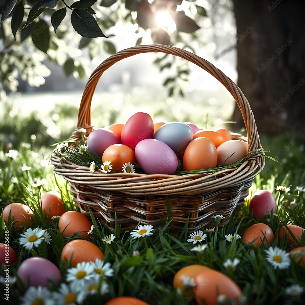 basket with easter eggs basket with easter eggs