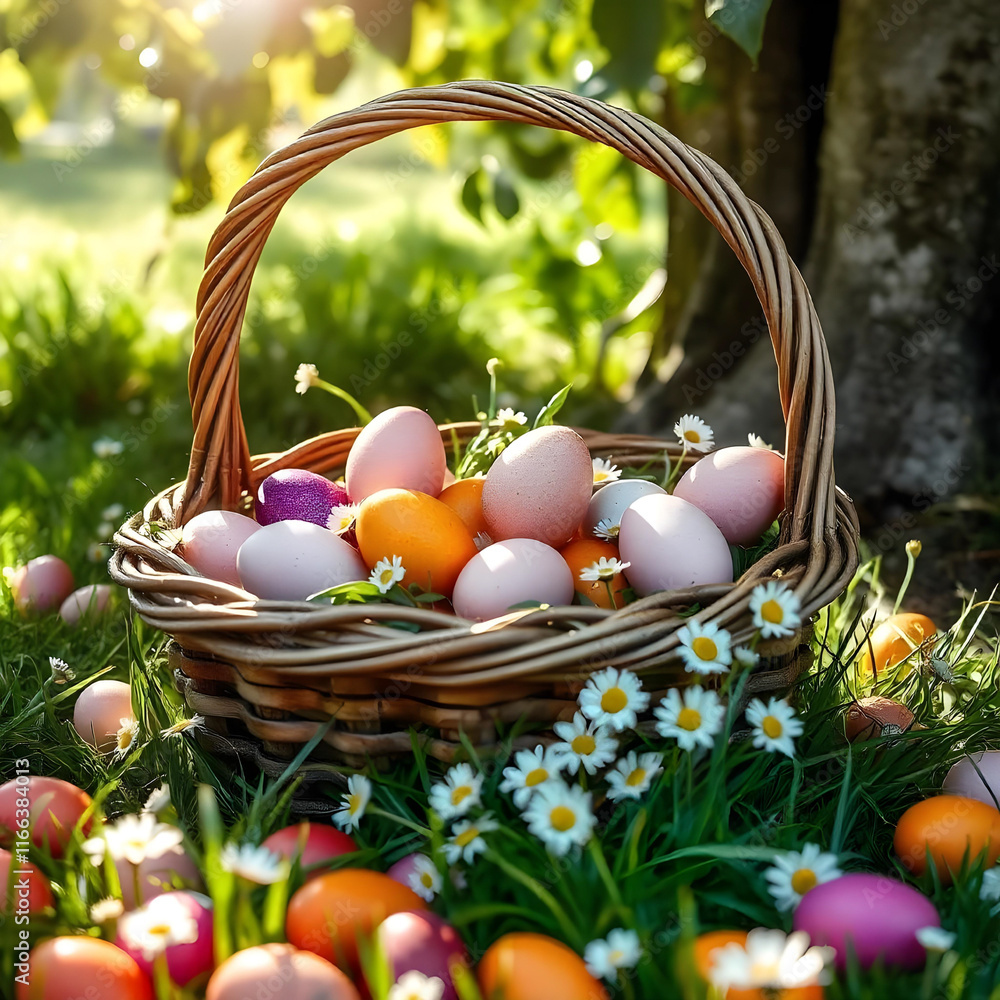 easter eggs in basket easter eggs in basket
