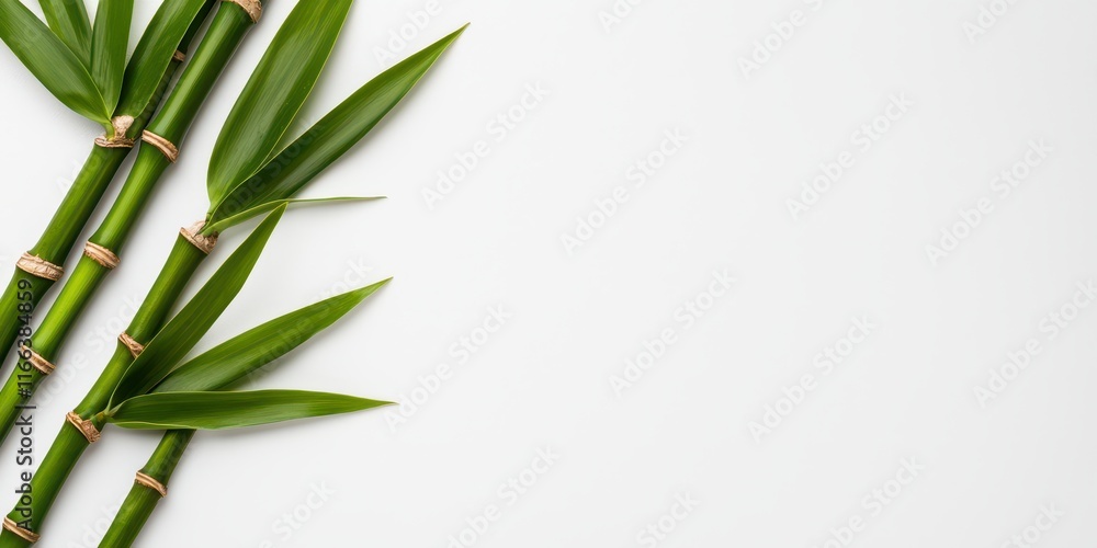 Fototapeta premium A close-up of green bamboo stalks against a clean, white background.