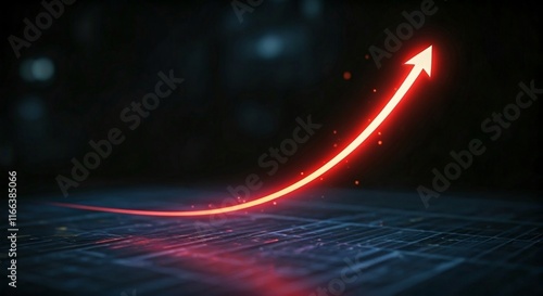 illustration of a glowing arrow on a dark background showing an increasing graph for profit. profit, income