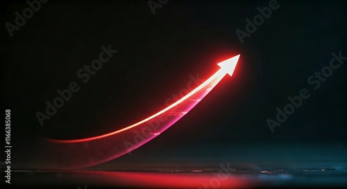 illustration of a glowing arrow on a dark background showing an increasing graph for profit. profit, income