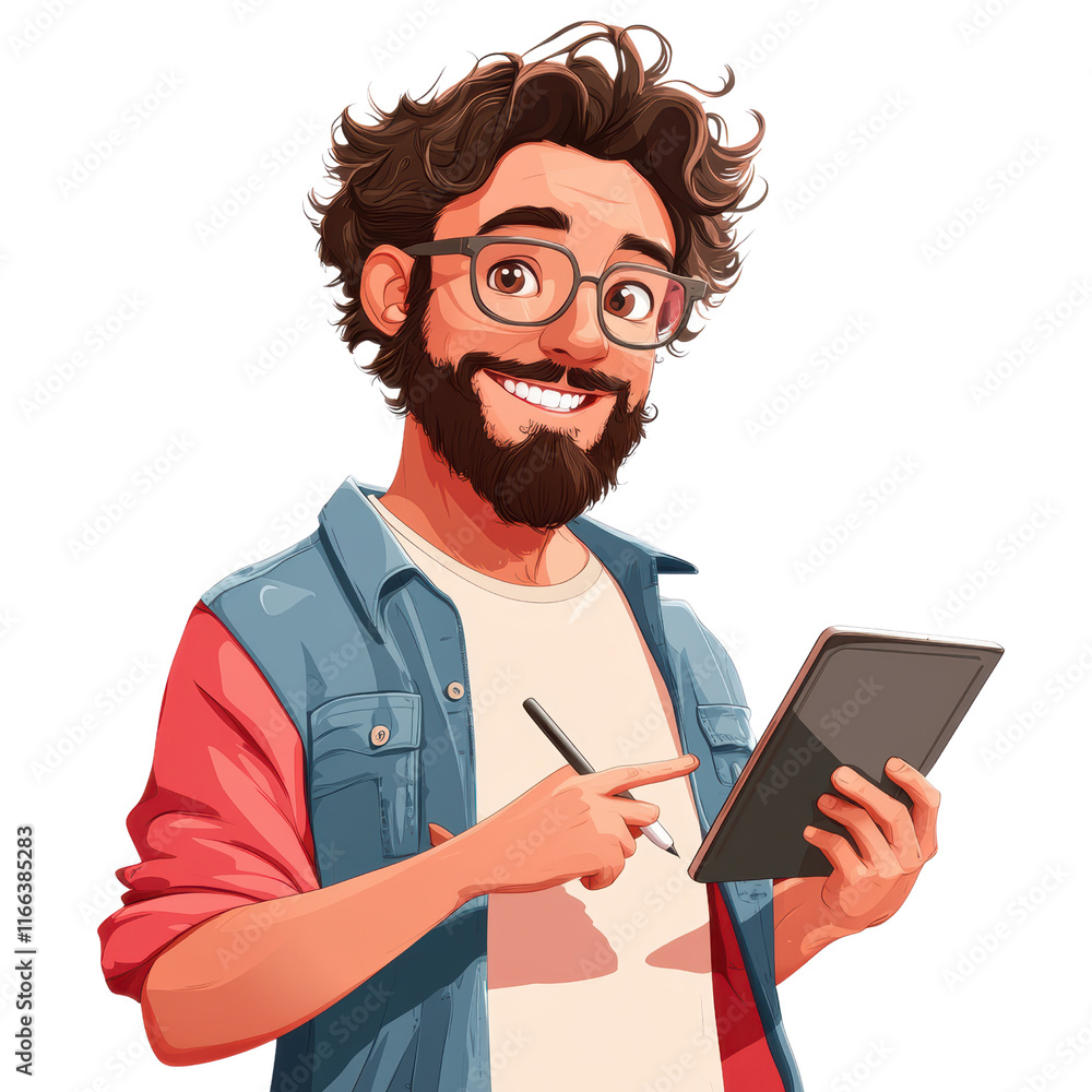 Creative professional engaging with digital content modern office space bright environment casual viewpoint isolated on transparent background