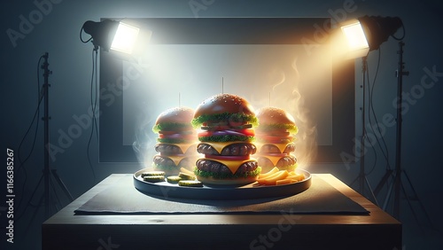 Burgers to be photographed in a studio professionally, wallpaper.
