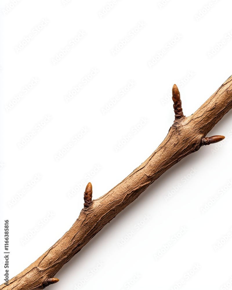 Close-up of a branch with distinct buds on a white background. Close-up of a branch with distinct buds on a white background.
