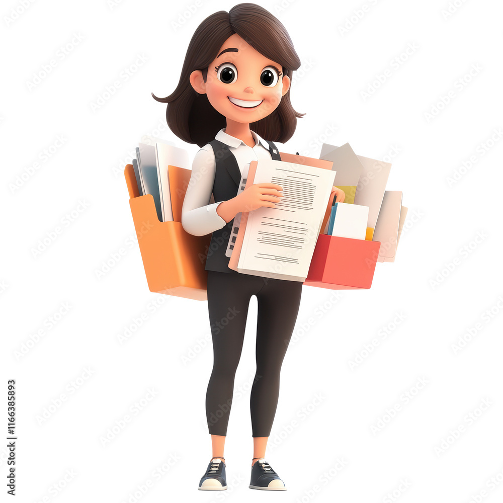 Office worker organizing documents bright workspace digital professional environment cheerful viewpoint isolated on transparent background Office worker organizing documents bright workspace digital professional environment cheerful viewpoint isolated on transparent background