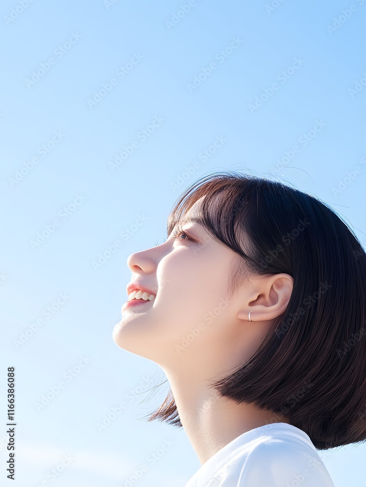 Asian female student with short hair wearing simple white clothes, Generative AI Asian female student with short hair wearing simple white clothes, Generative AI