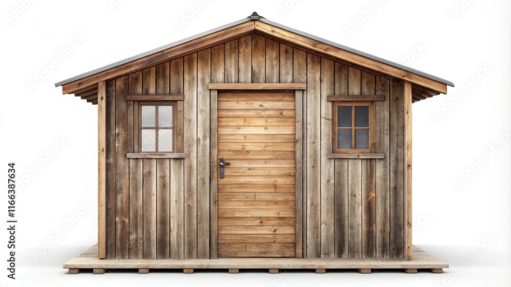 Rustic Wooden Cabin with Single Door and Two Small Windows, Ideal for Relaxation and Solitude Rustic Wooden Cabin with Single Door and Two Small Windows, Ideal for Relaxation and Solitude