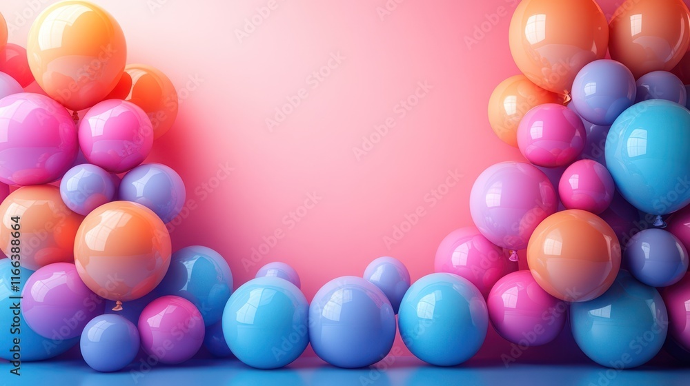 A Delightful Cluster of Pastel Balloons Against a Pink Background A Delightful Cluster of Pastel Balloons Against a Pink Background