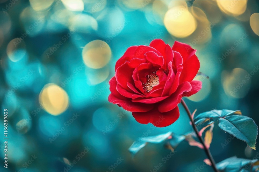 A vibrant red rose against a soft, blurred background of colors. A vibrant red rose against a soft, blurred background of colors.