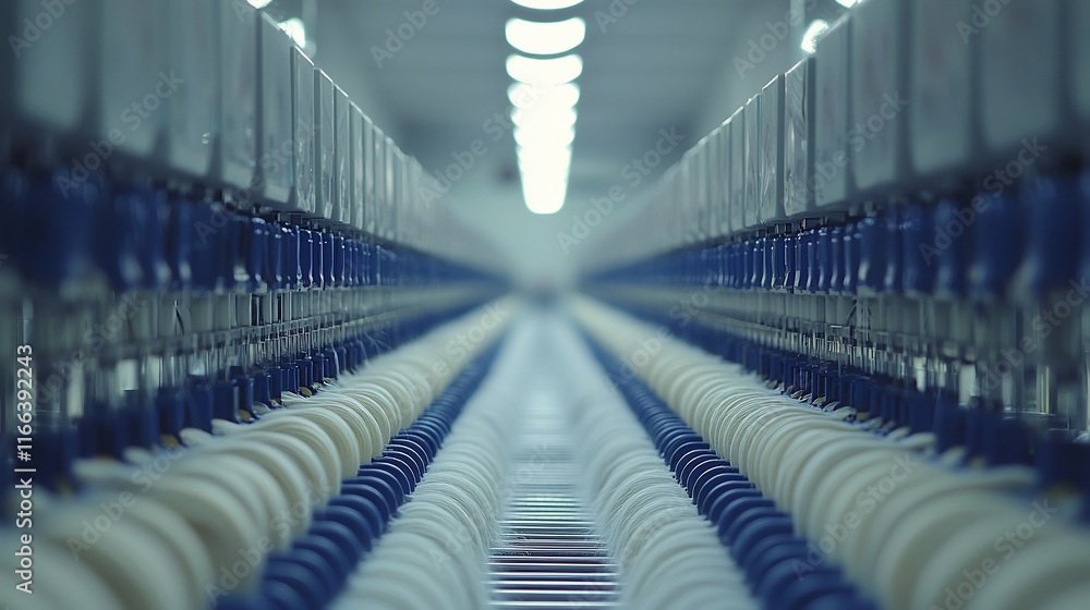 Interior of textile factory with spinning machines. Interior of textile factory with spinning machines.
