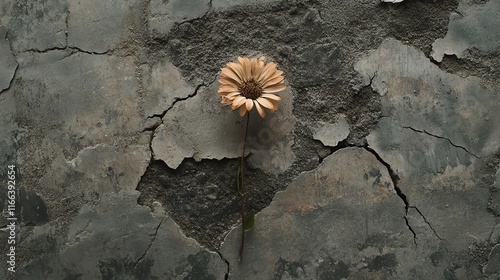 A resilient flower grows through cracked concrete, symbolizing hope. photo