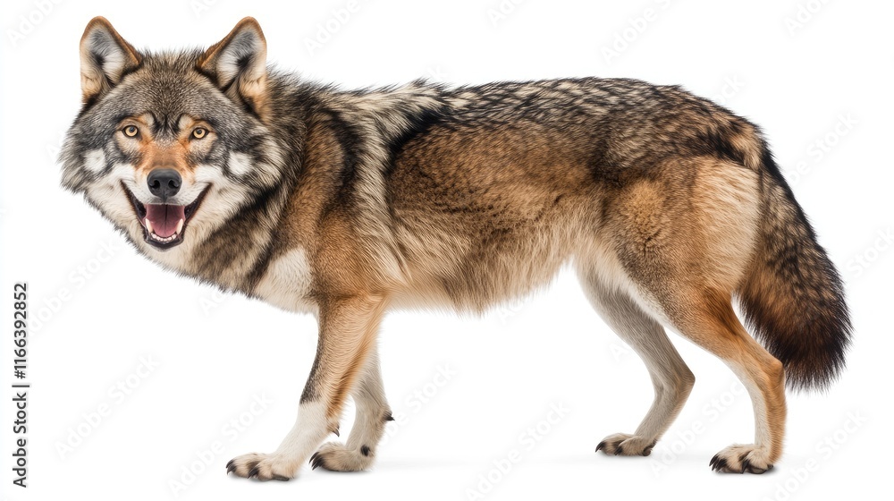 Fototapeta premium A realistic illustration of a wolf standing and looking directly at the viewer.