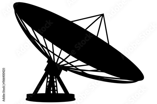 Large dish antenna receiver isolated vector silhouette illustration on white background