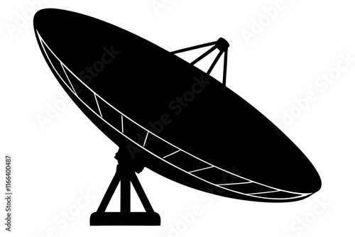 Large dish antenna receiver isolated vector silhouette illustration on white background