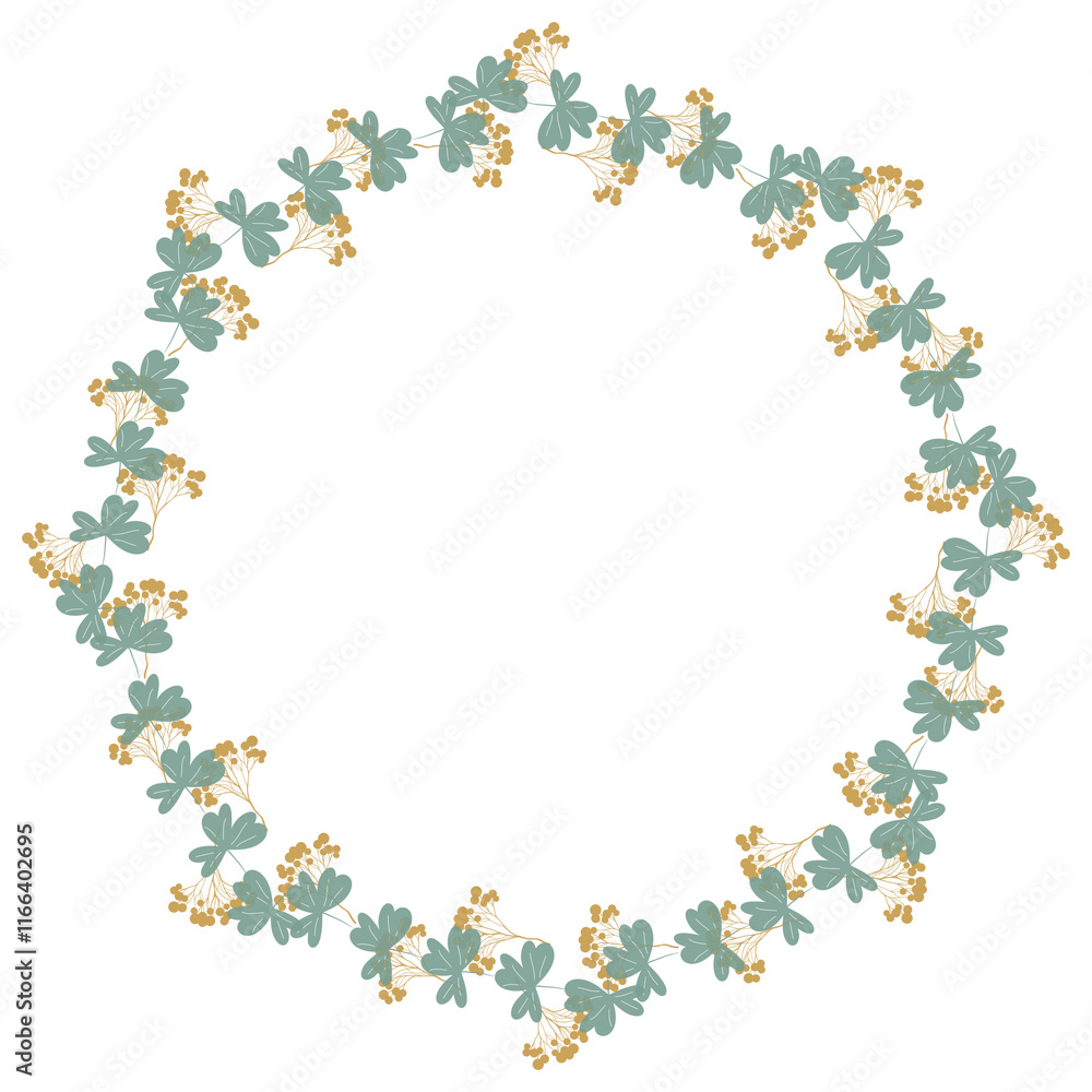 Round floral wreath frame with hand drawn flowers and leaves decoration
Round floral wreath frame with hand drawn flowers and leaves decoration