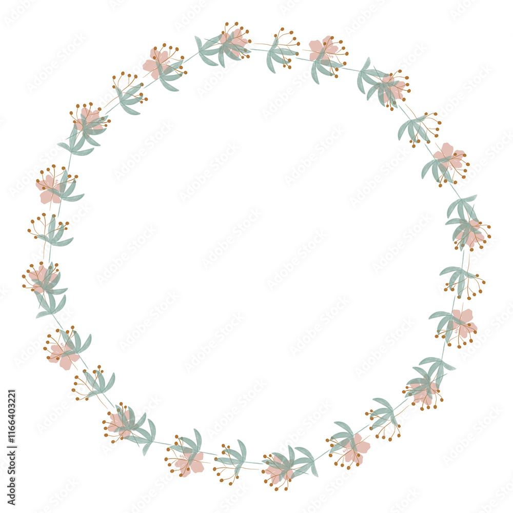 Round floral wreath frame with hand drawn flowers and leaves decoration
Round floral wreath frame with hand drawn flowers and leaves decoration