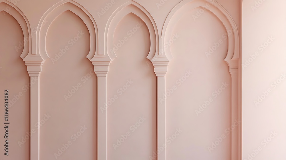 Naklejka premium Elegant Pink Wall with Ornate Architectural Arches