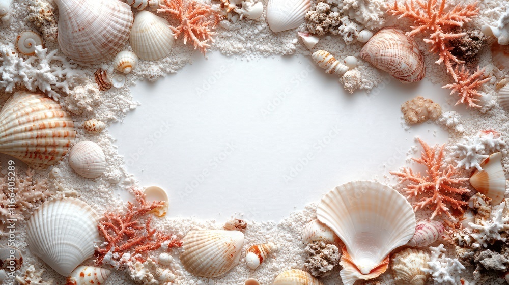 Obraz premium Seashells and Sand Frame: A Coastal Summer Paradise