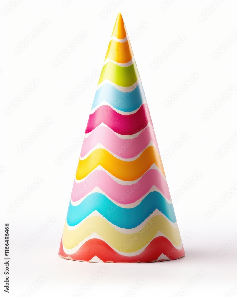 Colorful Party Cone Hat with Wavy Stripes on Light Background Ideal for Celebrations and Festivities with a Fun Vibe Colorful Party Cone Hat with Wavy Stripes on Light Background Ideal for Celebrations and Festivities with a Fun Vibe