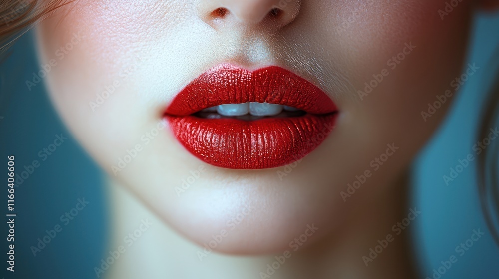 Fototapeta premium Close-up of vibrant red lips with a soft background.