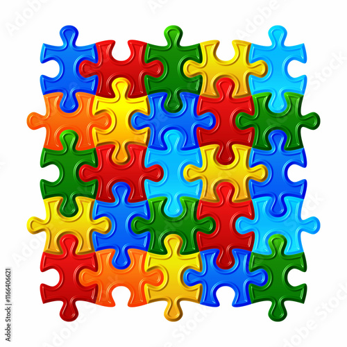 25 pieces puzzle graphic colorful isolated on white background.