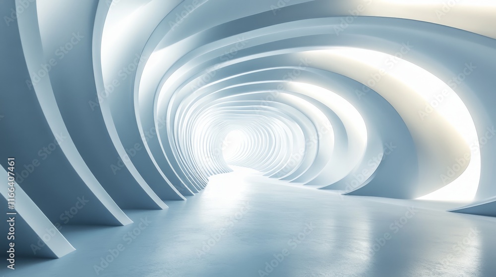 Fototapeta premium Abstract white swirling tunnel with light at the end.