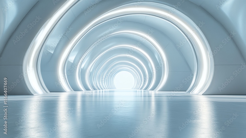 Futuristic glowing tunnel with reflective floor. Futuristic glowing tunnel with reflective floor.