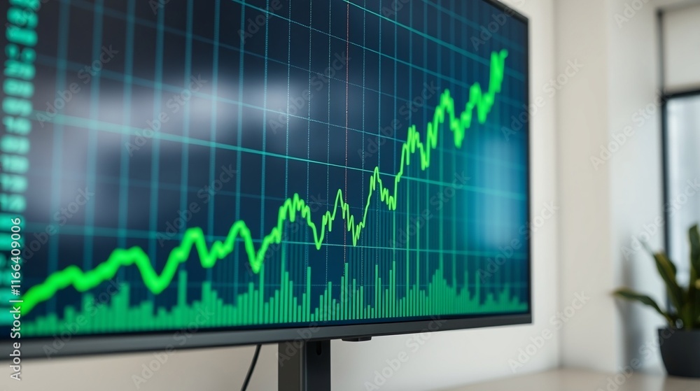 Close-up of a Financial Graph Displaying a Bullish Trend on a Modern Monitor Close-up of a Financial Graph Displaying a Bullish Trend on a Modern Monitor
