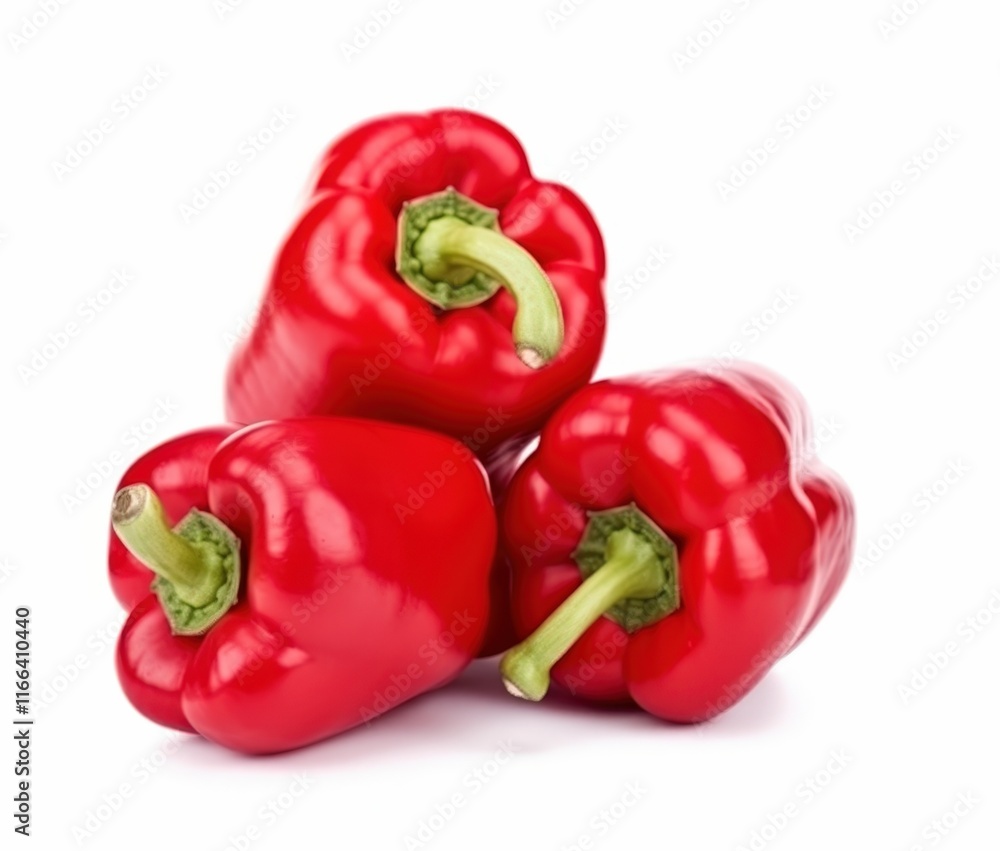 Fresh Red Peppers Isolated on White Background, Perfect for Culinary Designs and Healthy Eating Promotions Fresh Red Peppers Isolated on White Background, Perfect for Culinary Designs and Healthy Eating Promotions