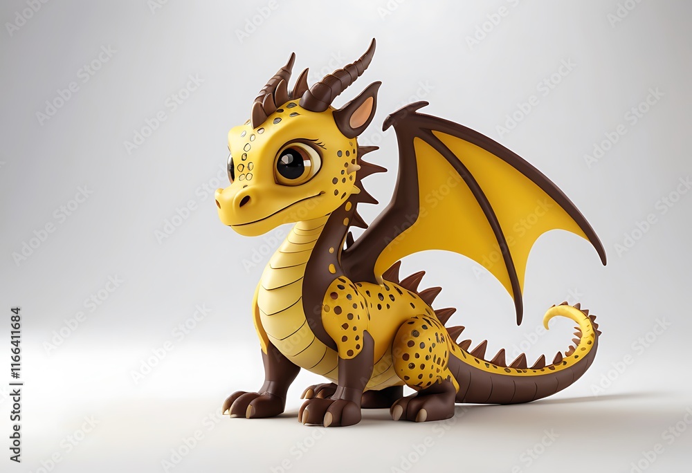 Fototapeta premium Adorable Cartoon Dragon with Yellow and Brown Scales. Generative AI