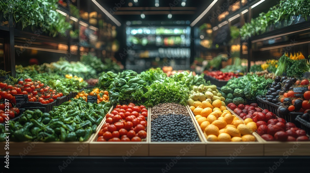 Vibrant Produce Display in Modern Grocery Store Vibrant Produce Display in Modern Grocery Store