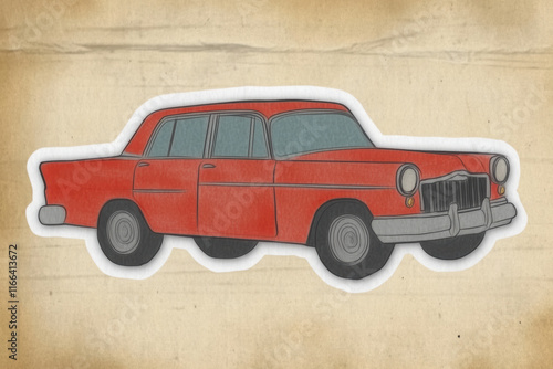 cute and minimalist red car illustration with vintage design, featuring smooth lines and classic shape, perfect for retro themed projects photo