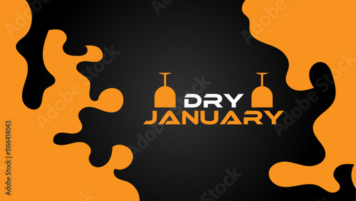 Dry January banner with overturned wine glasses border and text in frame. Alcohol free month challenge graphic concept. banner, cover, poster, flyer, brochure, web. Vector illustration