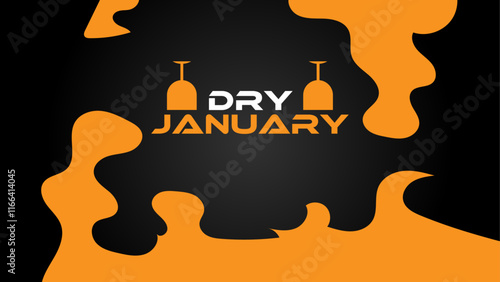 Dry January banner with overturned wine glasses border and text in frame. Alcohol free month challenge graphic concept. banner, cover, poster, flyer, brochure, web. Vector illustration