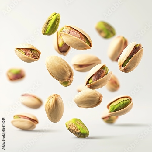 Flying delicious pistachios creating a highly realistic and detailed look, cut out