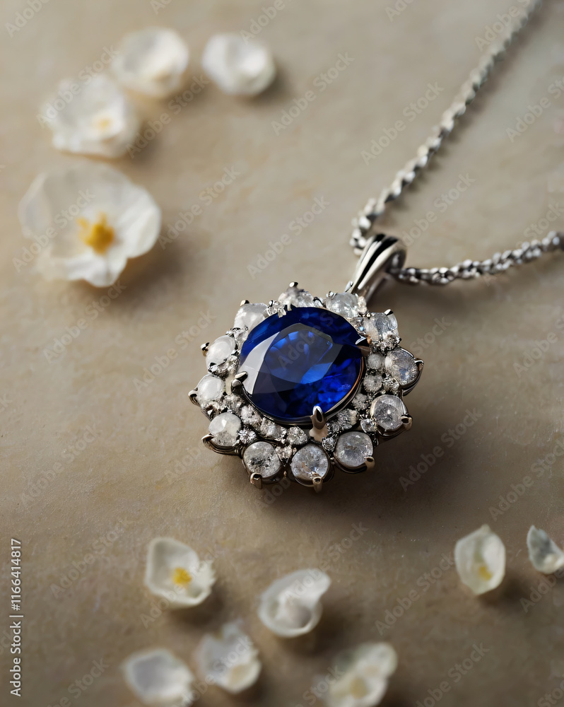 An sapphire necklace with a sophisticated and classic design. An sapphire necklace with a sophisticated and classic design.