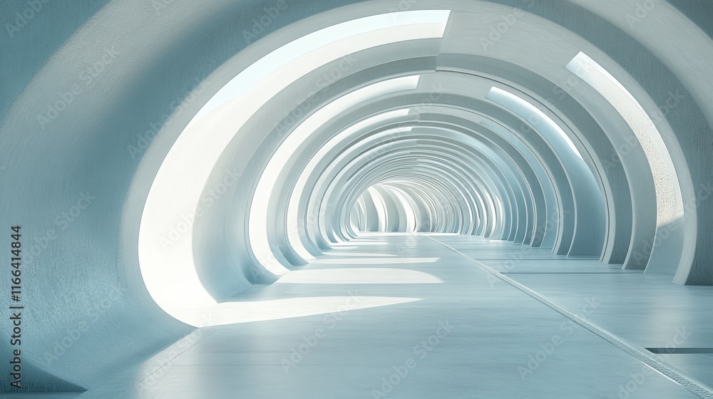 Fototapeta premium Abstract futuristic white tunnel with arches and light. (1)