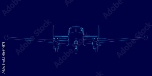 Blue airplane is shown in a blue background. The image is a stylized representation of an airplane, with the wings and tail visible. The blue color of the airplane