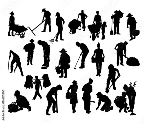 gardening foreground silhouettes gardener agriculture equipment