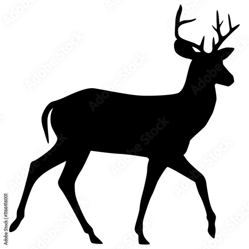 Isolated black silhouettes of wild deers in white background. Vector illustration