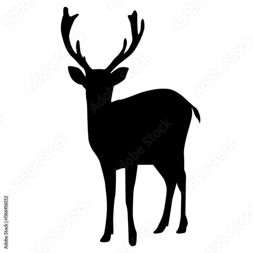 Isolated black silhouettes of wild deers in white background. Vector illustration